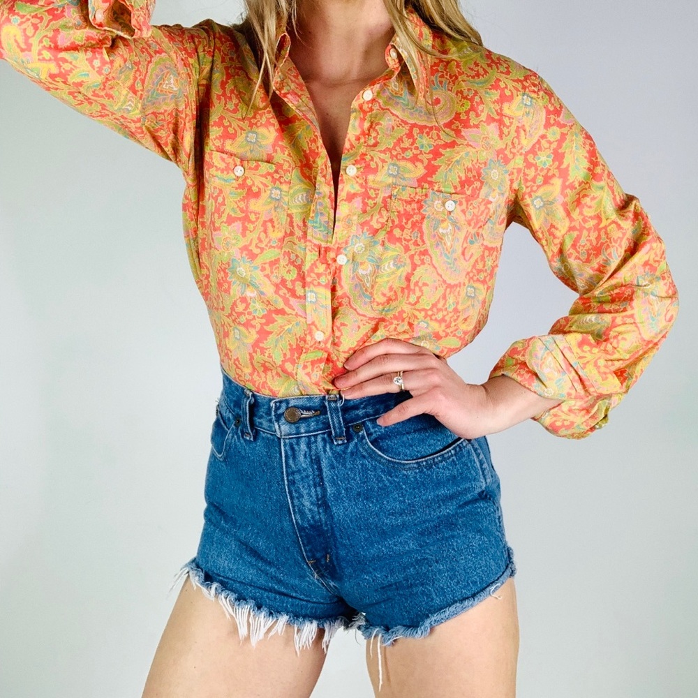 🌵5/$30 Lauren Ralph cotton paisley button down m - Picture 2 of 7